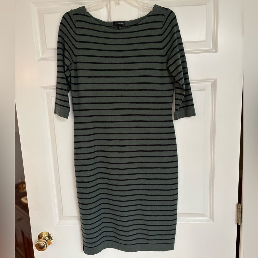 The Limited Olive and Black Striped Long Sleeve Dress